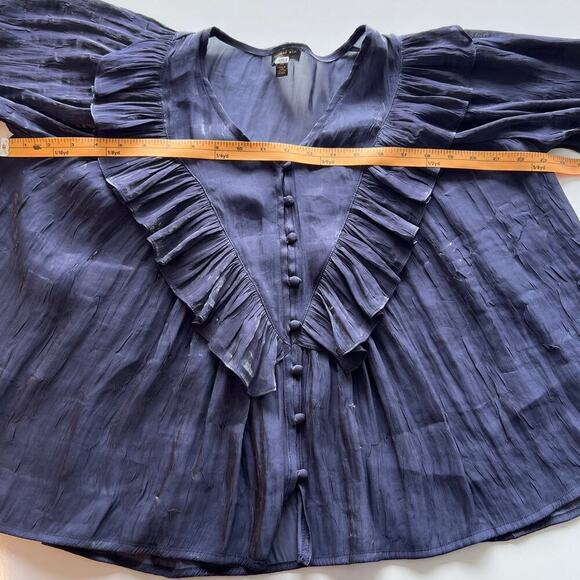 Current Air Navy V-Neck Sheer Button Up Long Sleeve Blouse- XS - Picture 8 of 8